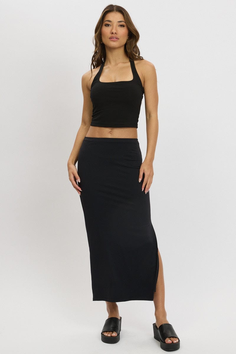 Black Midi Skirt High Rise Supersoft Lined for Ally Fashion