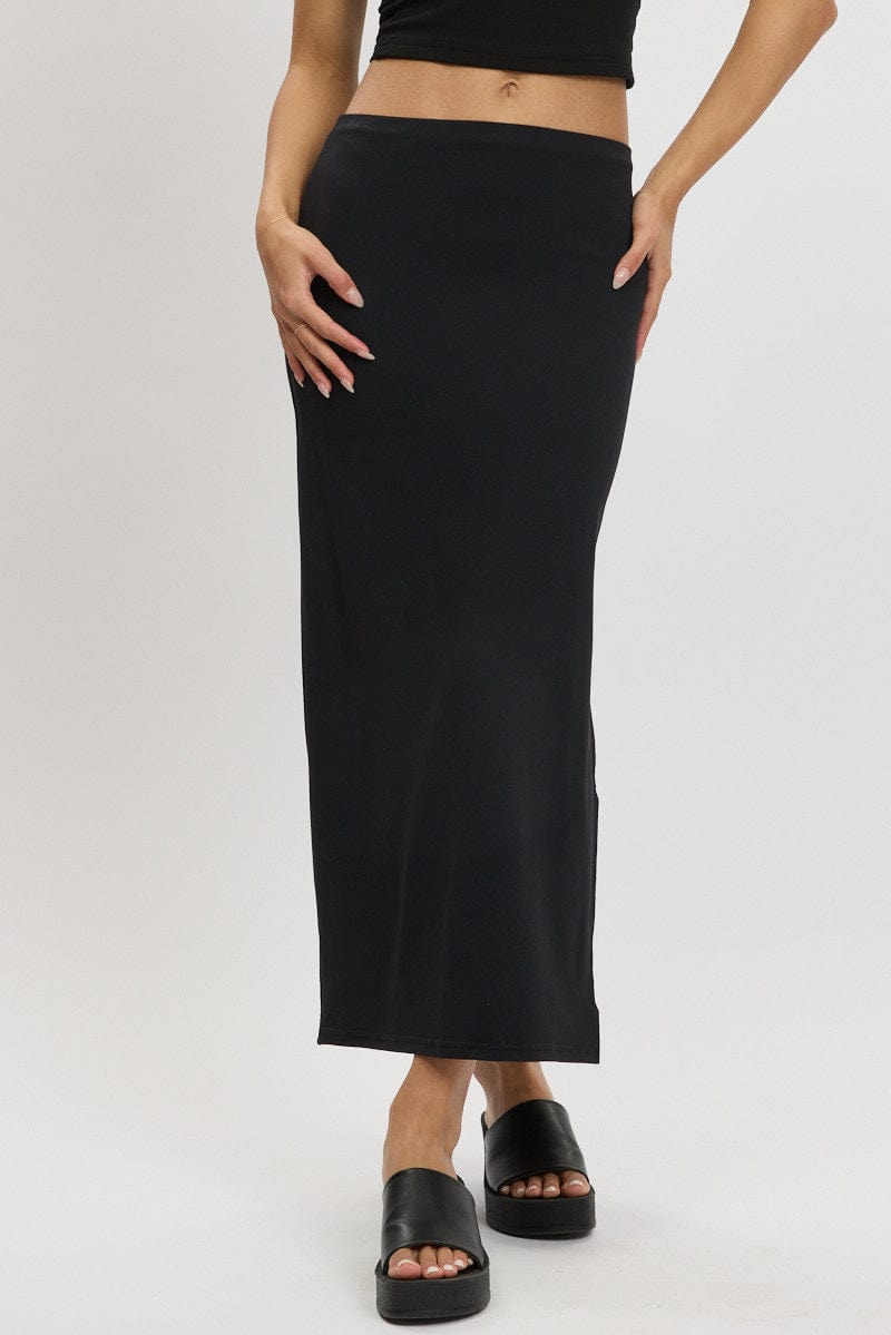 Black Midi Skirt High Rise Supersoft Lined for Ally Fashion