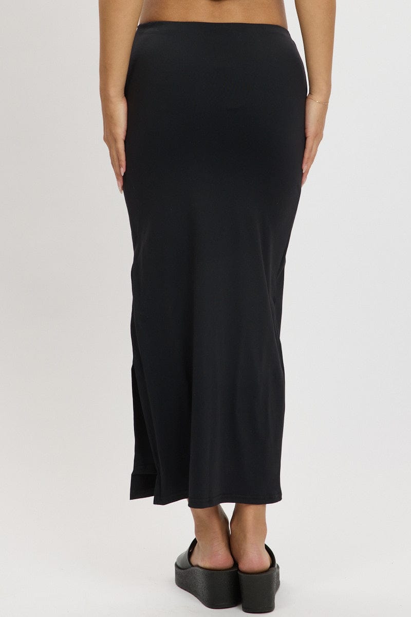 Black Midi Skirt High Rise Supersoft Lined for Ally Fashion