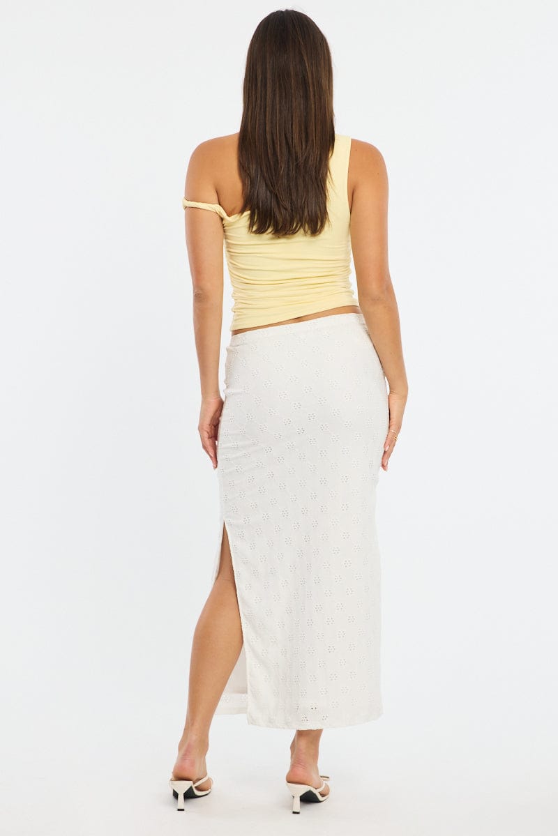 White Midaxi Skirt Elastic Waisthigh Rise Stretch Eyelet for Ally Fashion