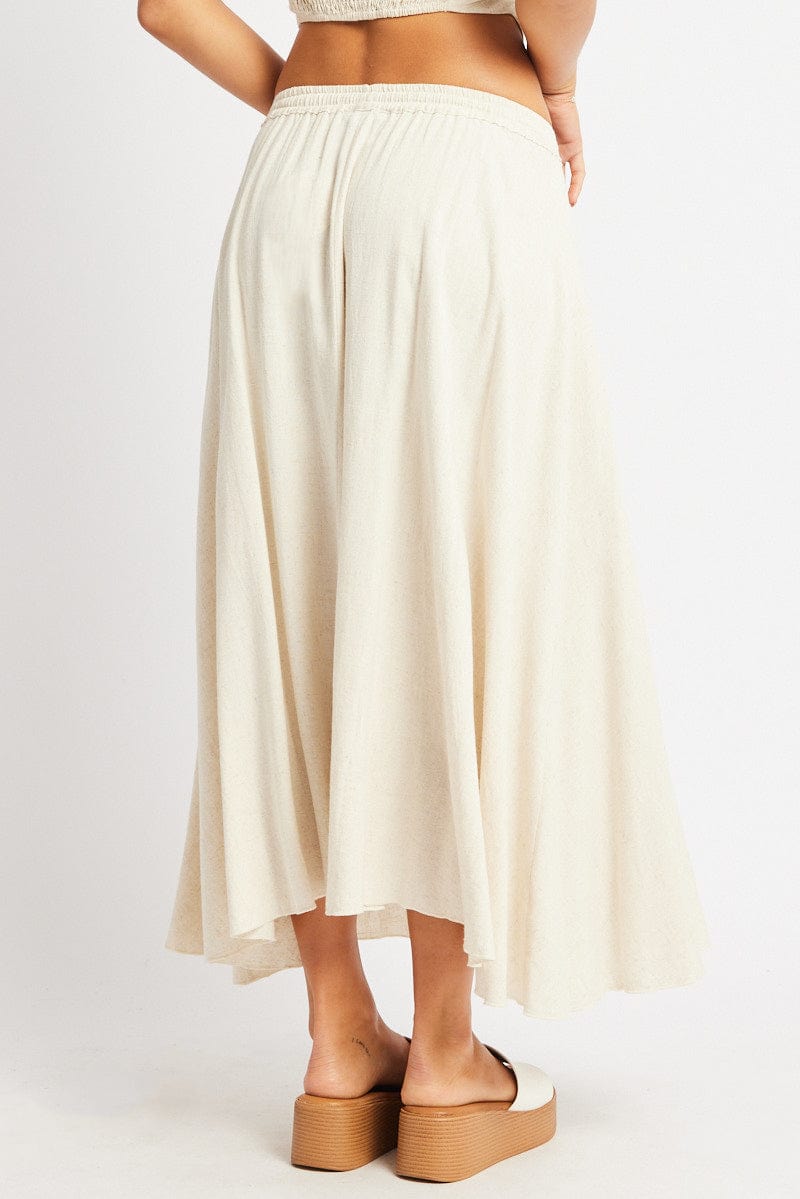 Beige Midaxi Skirt High Rise Volume Linen Blend for Ally Fashion