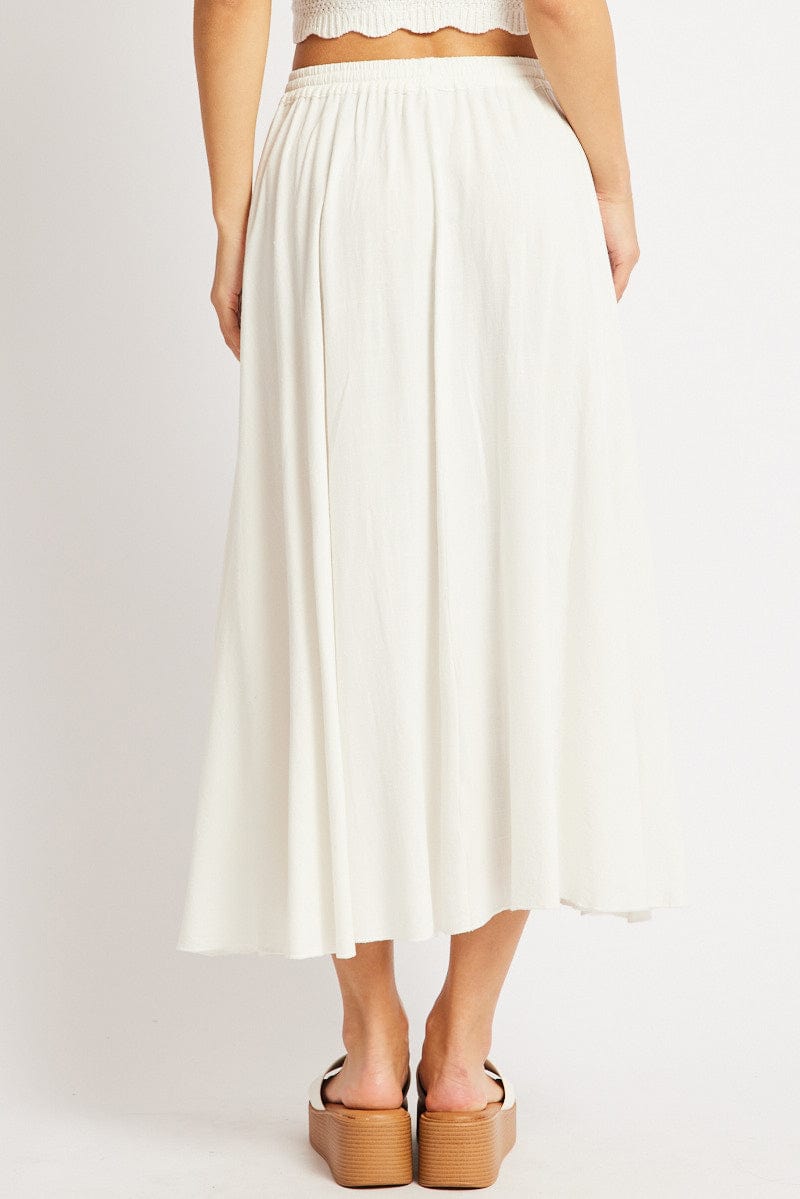 White Midaxi Skirt High Rise Volume Linen Blend for Ally Fashion