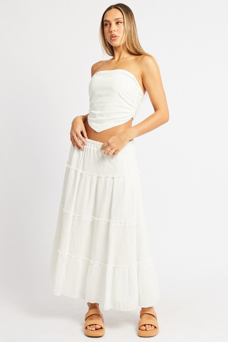 White Midi Skirt Tiered High Rise Lined for Ally Fashion