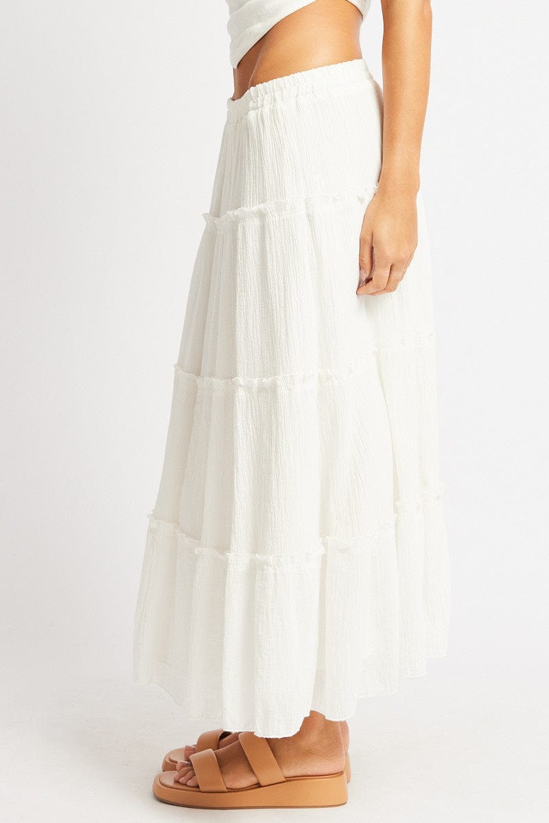 White Midi Skirt Tiered High Rise Lined for Ally Fashion