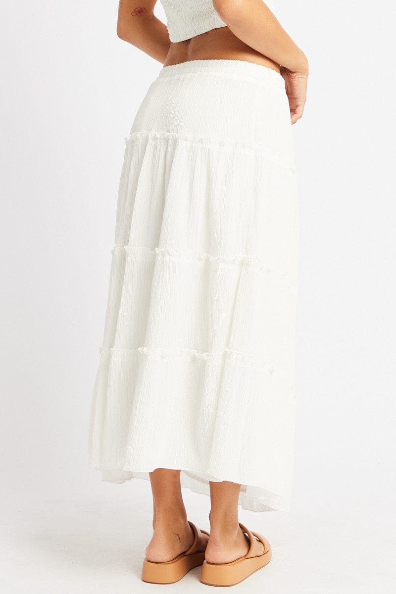 White Midi Skirt Tiered High Rise Lined for Ally Fashion