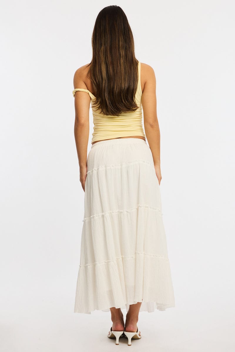 White Midi Skirt Tiered High Rise Lined for Ally Fashion