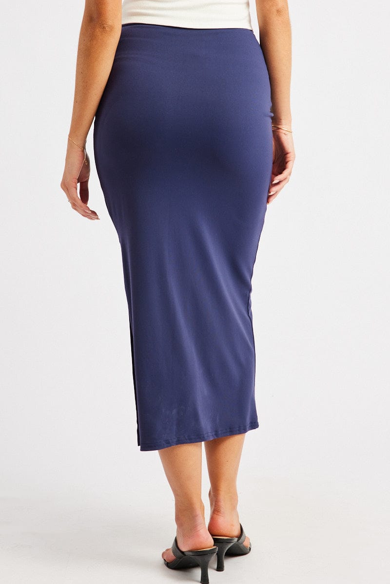 Blue Midaxi Skirt High Rise Ruched Lined Supersoft for Ally Fashion