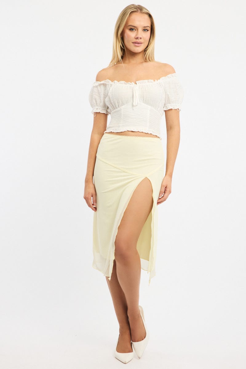 Yellow Asymm Midi Skirt Mesh for Ally Fashion