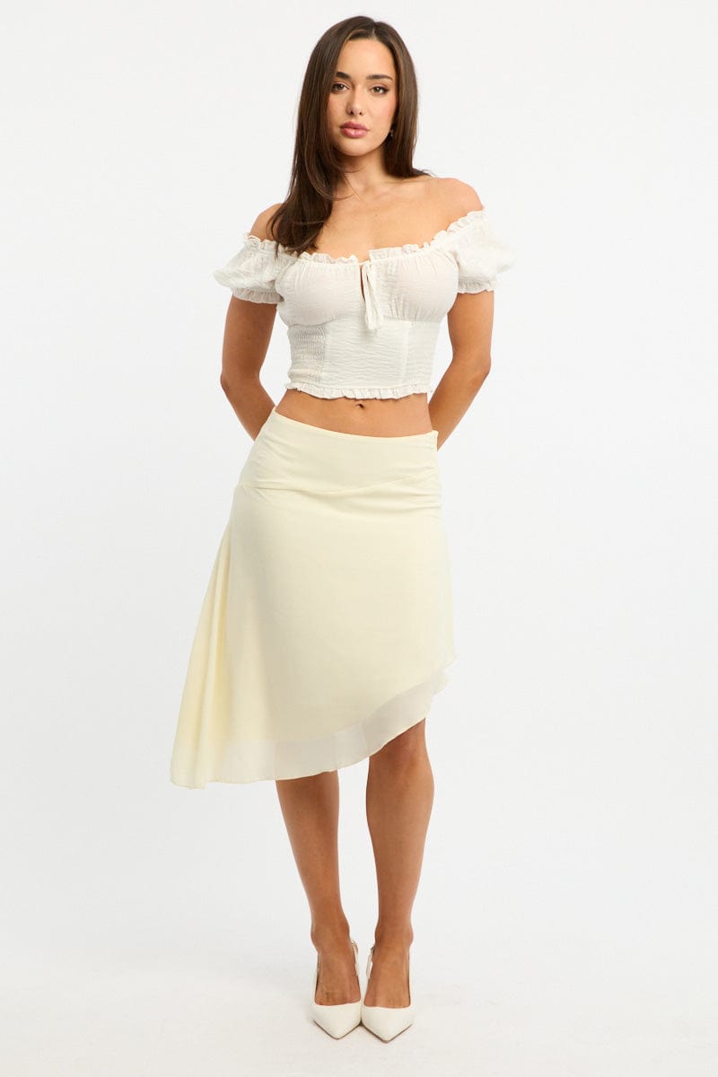 Yellow Scarf Hem Skirt Midi Asymmetric for Ally Fashion