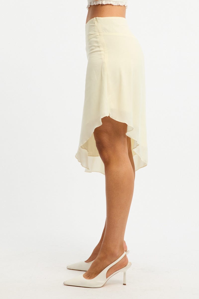 Yellow Scarf Hem Skirt Midi Asymmetric for Ally Fashion