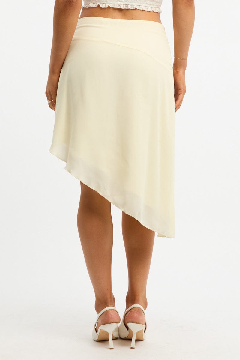 Yellow Scarf Hem Skirt Midi Asymmetric for Ally Fashion