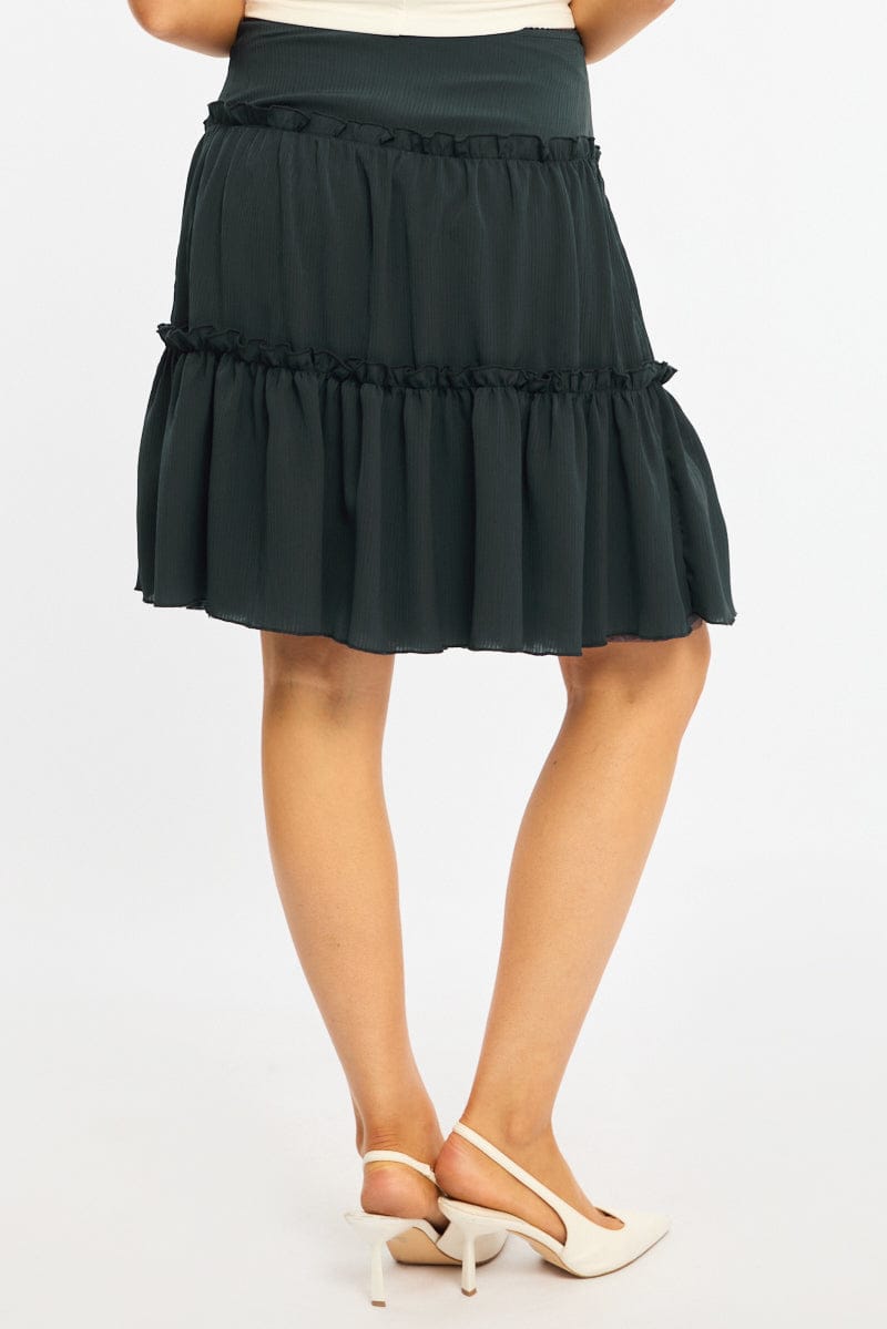 Blue Tiered Midi Skirt Mid Rise Textured for Ally Fashion