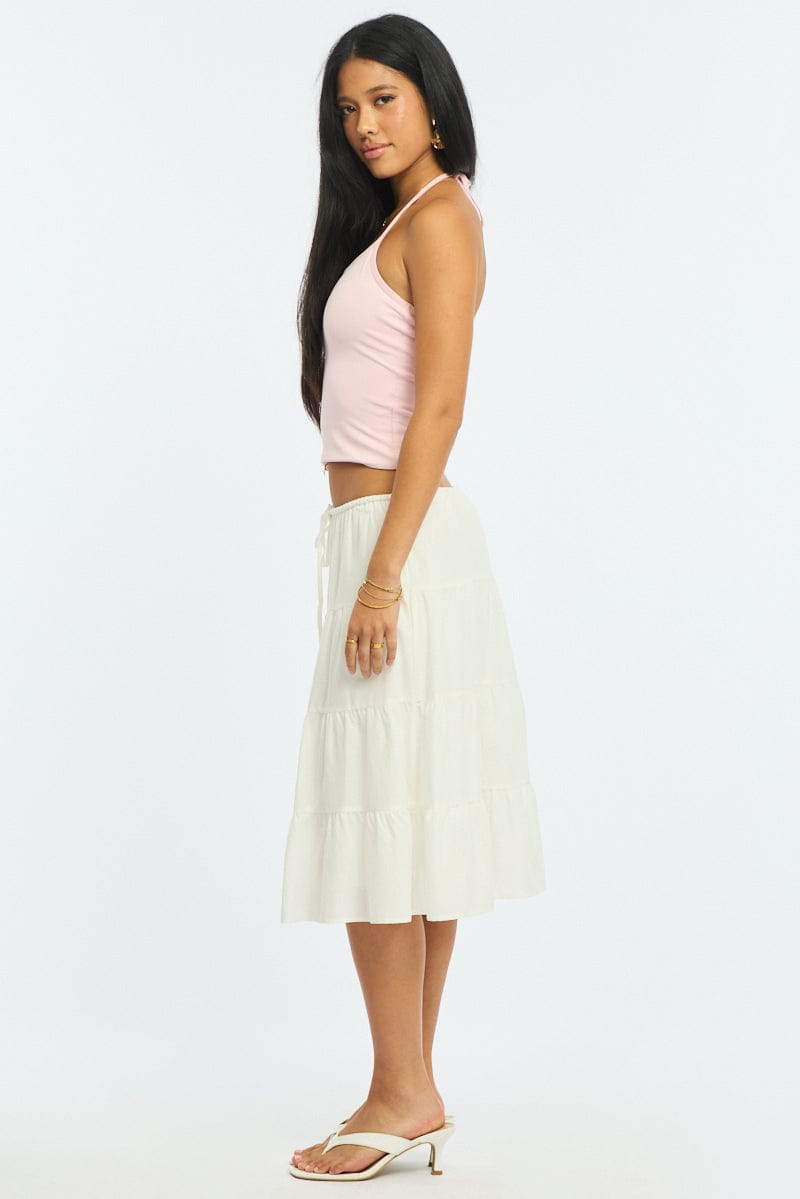White Midi Tiered Skirt Mid Rise Lined for Ally Fashion