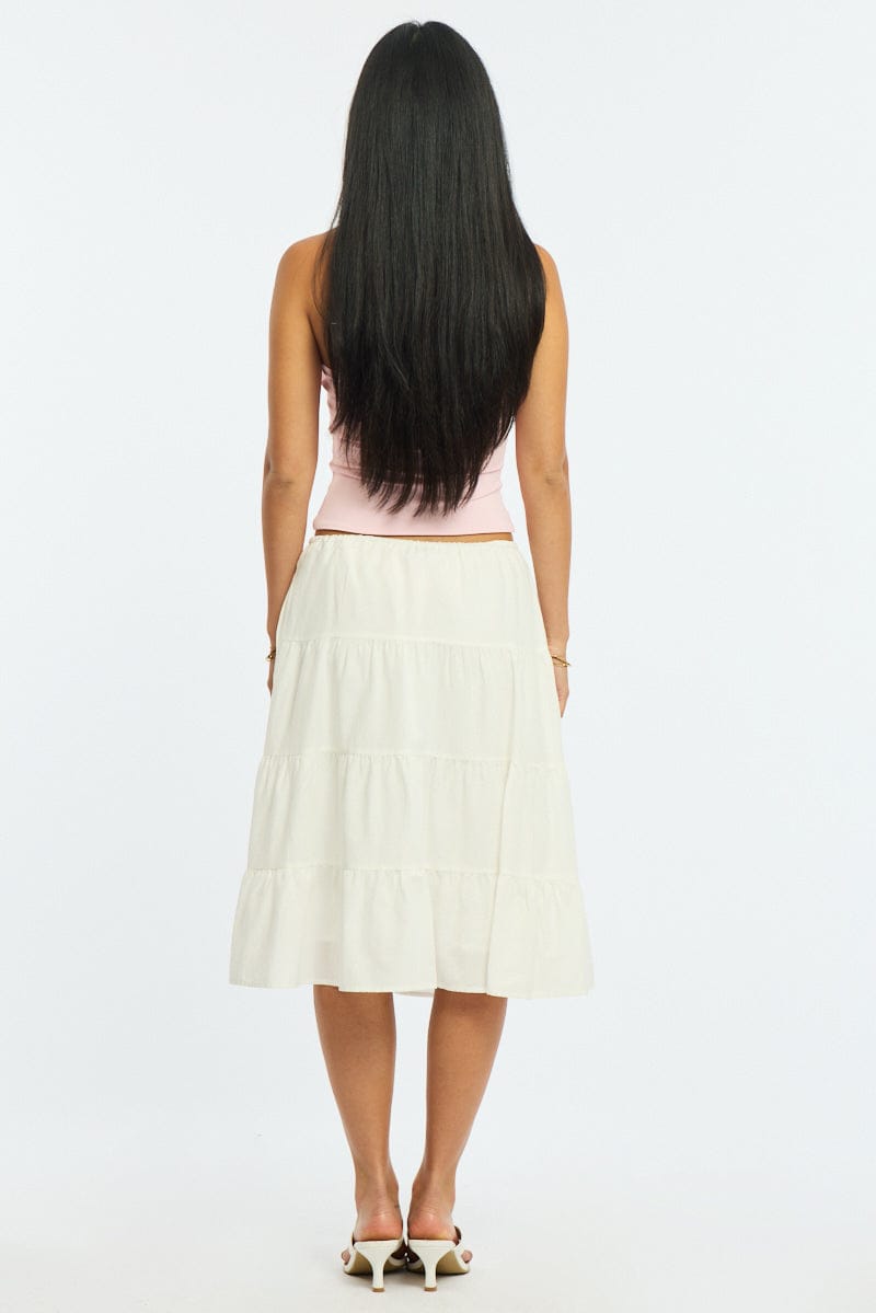 White Midi Tiered Skirt Mid Rise Lined for Ally Fashion