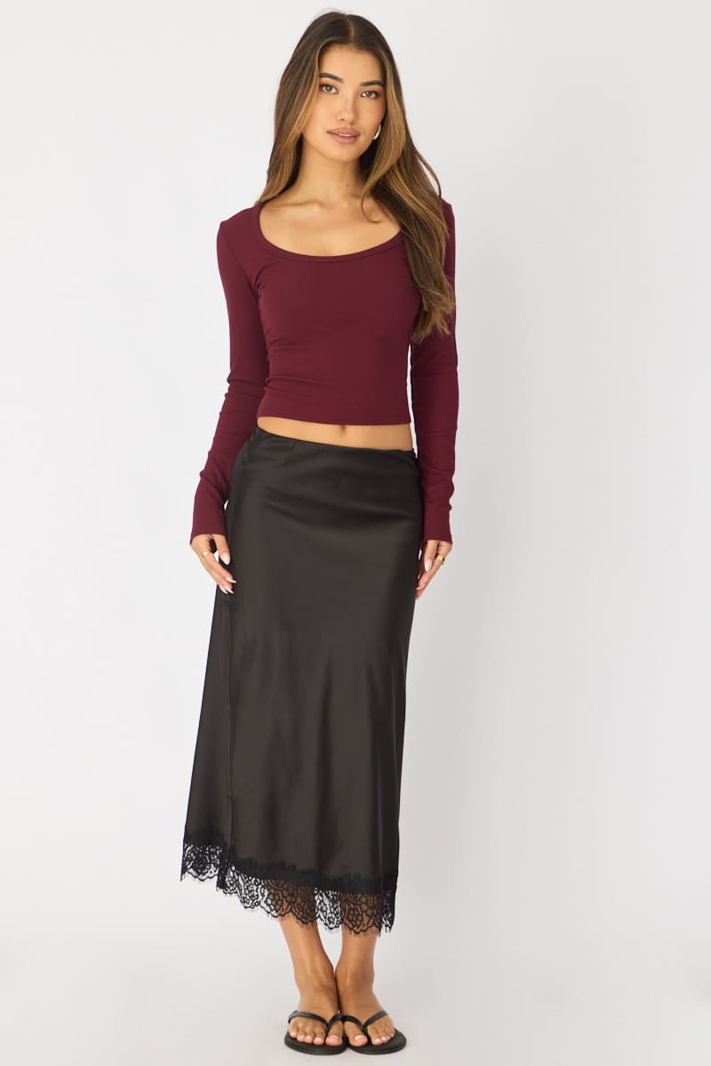 Black Midi Lace Hem Skirt for Ally Fashion