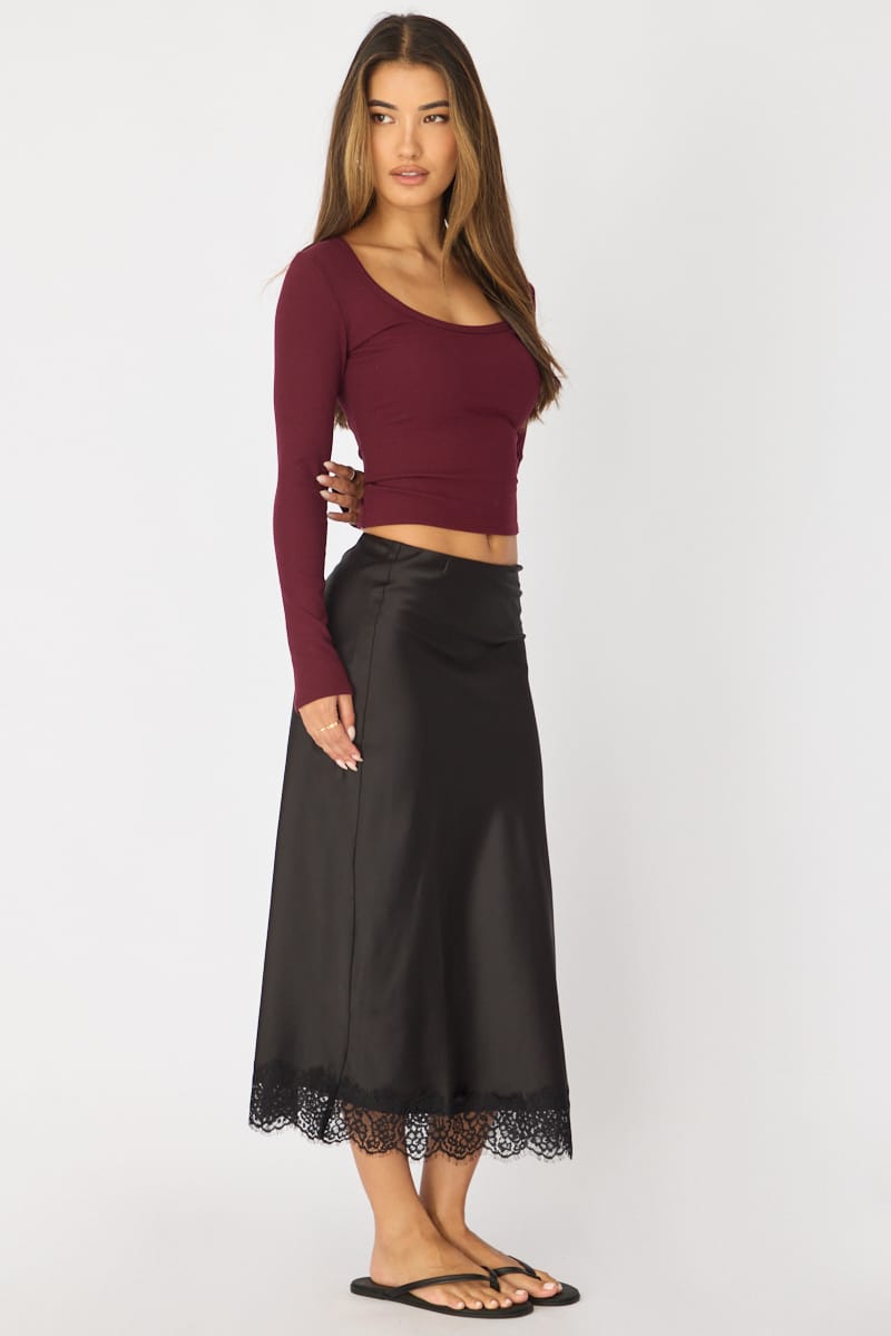 Black Midi Lace Hem Skirt for Ally Fashion