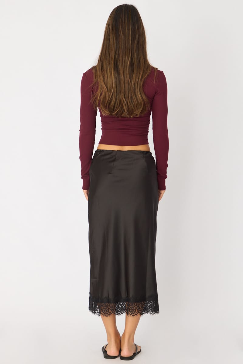 Black Midi Lace Hem Skirt for Ally Fashion