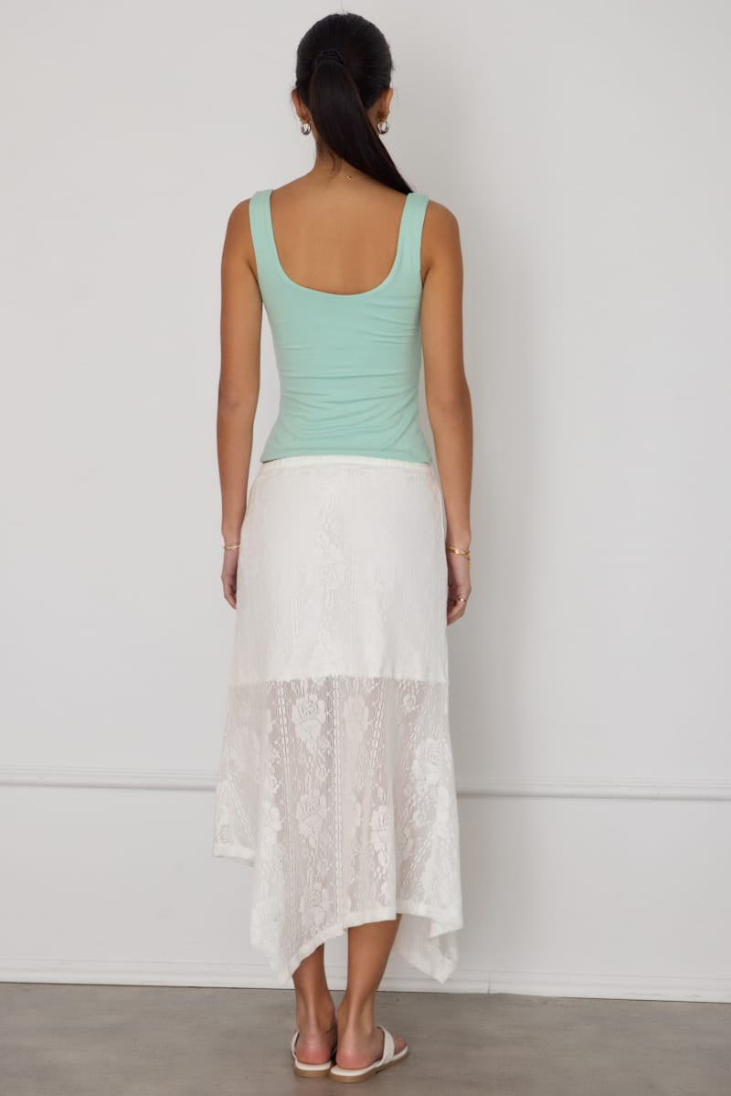 White Scarf Hem Midi Skirt Elastic Waist Lace for Ally Fashion