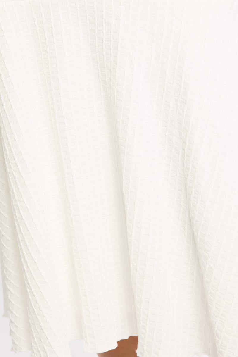 White Midi Skirt Elastic Waist Textured Lined for Ally Fashion