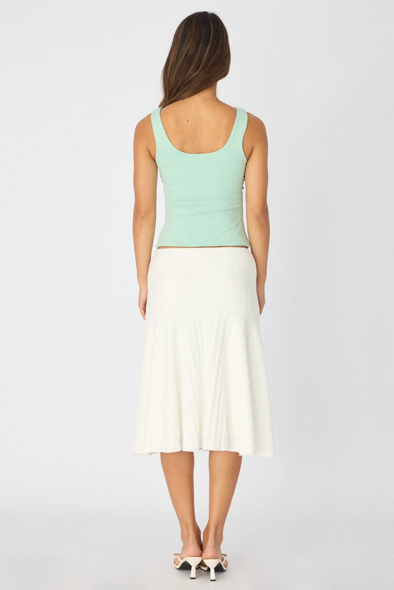 White Midi Skirt Elastic Waist Jacquard Rib Knit Lined for Ally Fashion