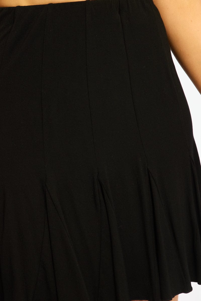 Black Midi Skirt Elastic Waist Knee Length Brushed Lined for Ally Fashion