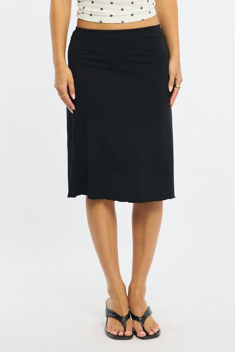 Black Midi Skirt Mid Rise Lined for Ally Fashion