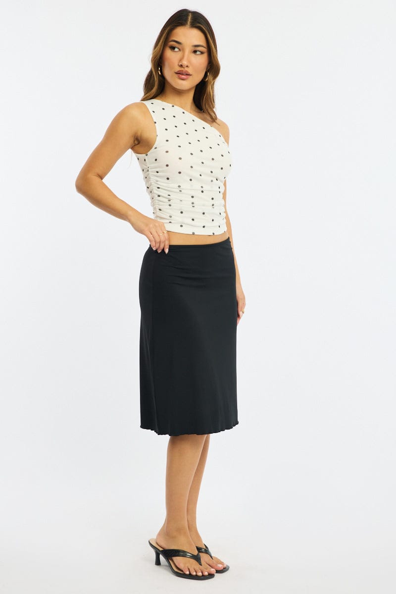 Black Midi Skirt Mid Rise Lined for Ally Fashion