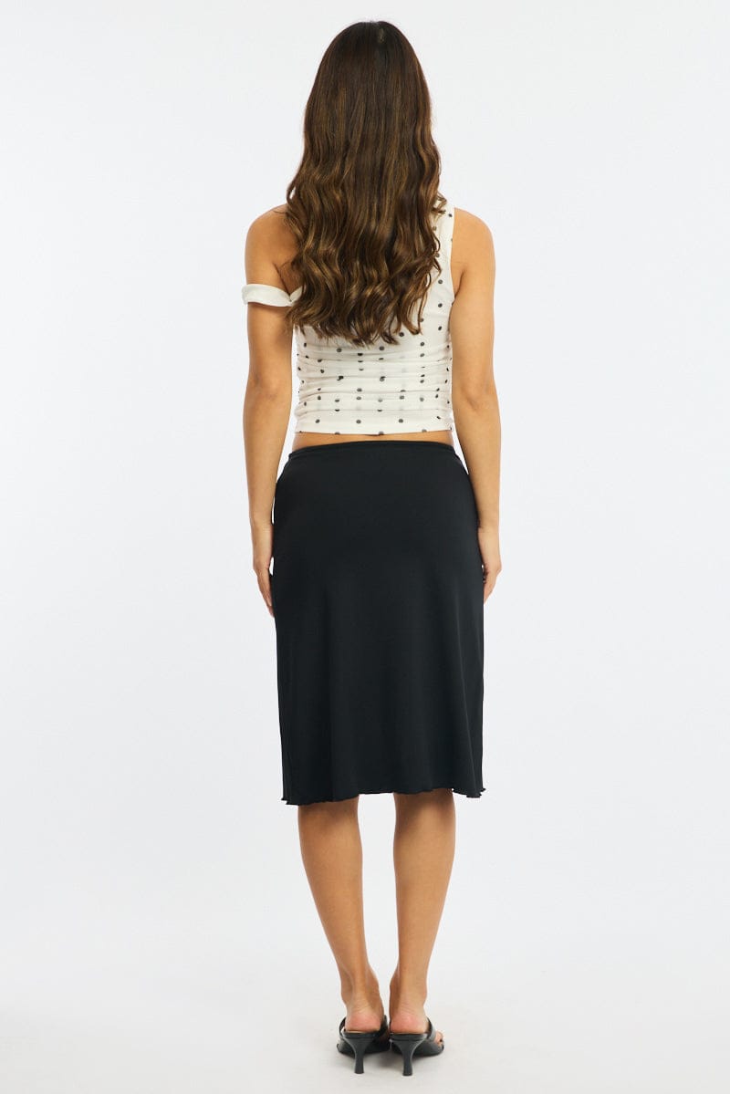 Black Midi Skirt Mid Rise Lined for Ally Fashion