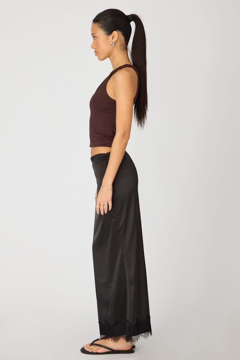 Black Satin Midaxi Skirt Elastic Waist Bias Cut Lined for Ally Fashion