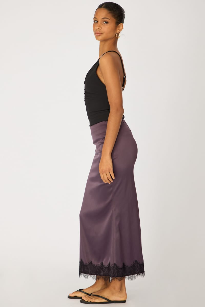 Purple Satin Midaxi Skirt Elastic Waist Bias Cut Lined for Ally Fashion
