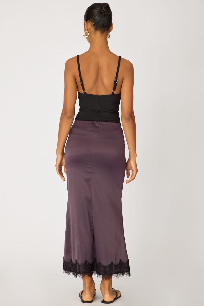 Purple Satin Midaxi Skirt Elastic Waist Bias Cut Lined for Ally Fashion