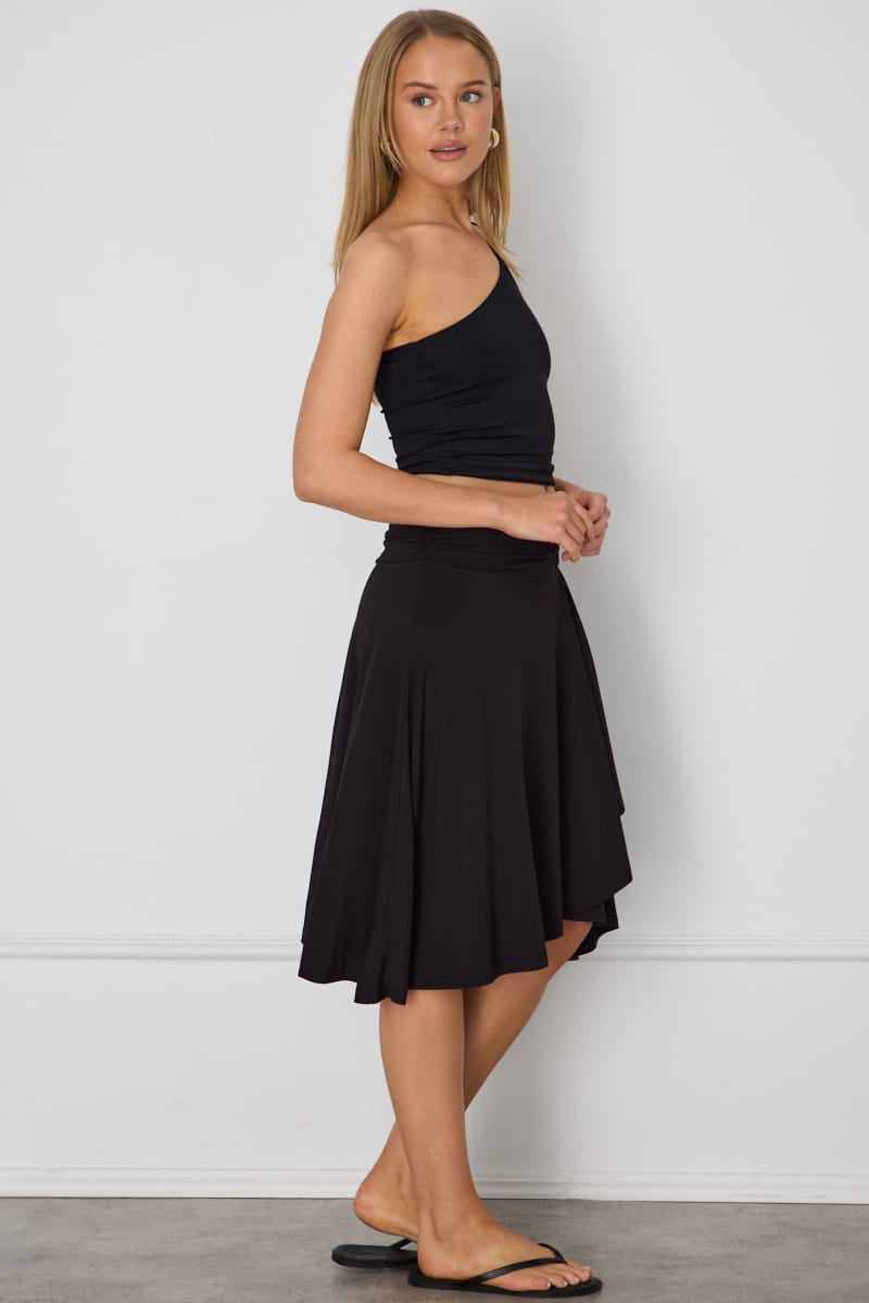 Black Midi Skirt Low Rise Twist Detail for Ally Fashion
