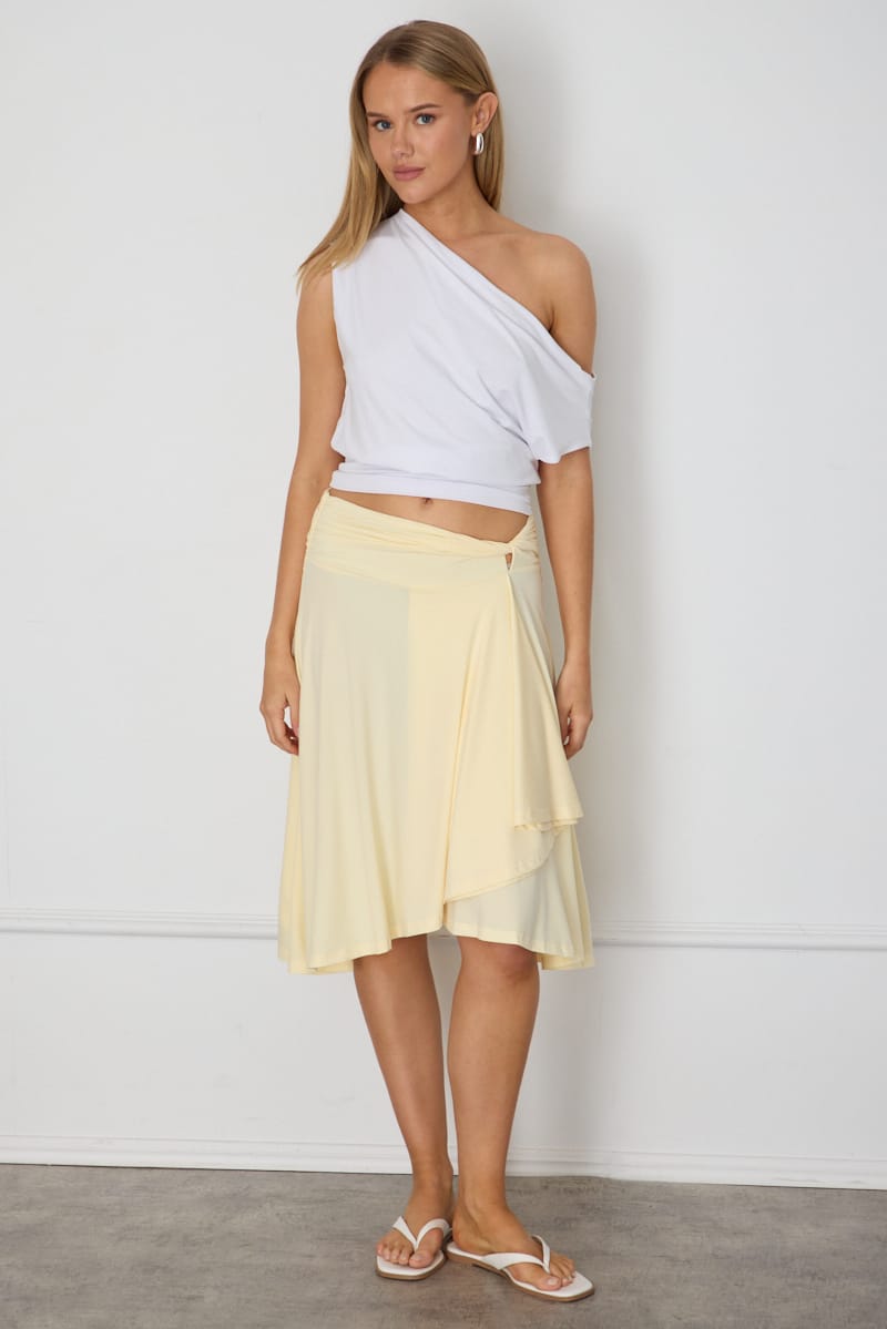 Yellow Midi Skirt Low Rise Twist Detail for Ally Fashion