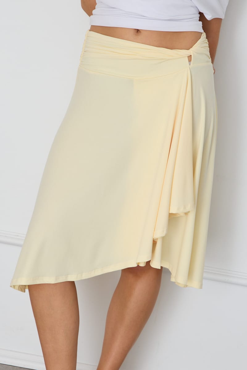 Yellow Midi Skirt Low Rise Twist Detail for Ally Fashion