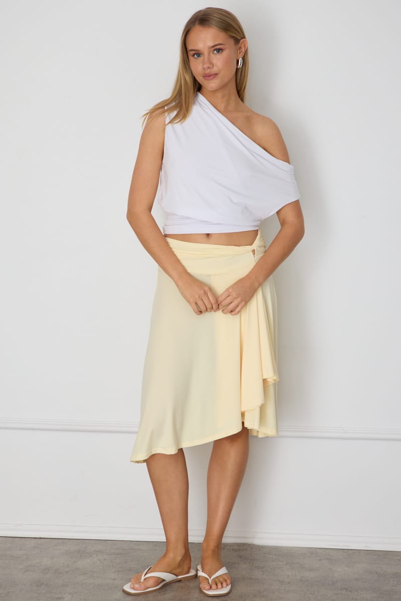 Yellow Midi Skirt Low Rise Twist Detail for Ally Fashion