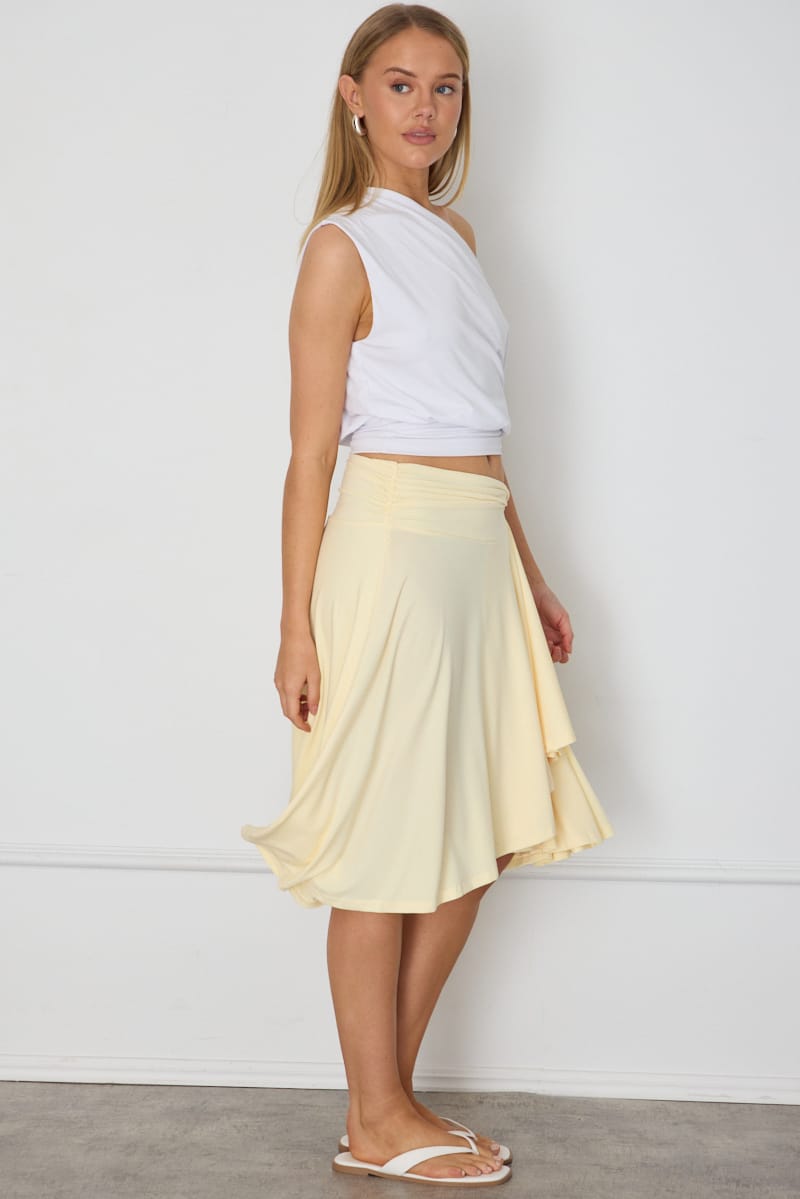 Yellow Midi Skirt Low Rise Twist Detail for Ally Fashion
