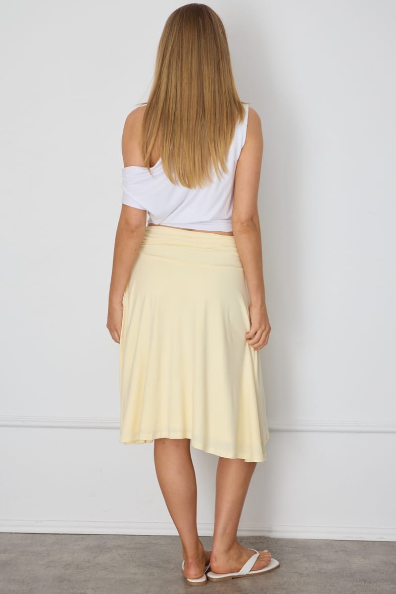 Yellow Midi Skirt Low Rise Twist Detail for Ally Fashion