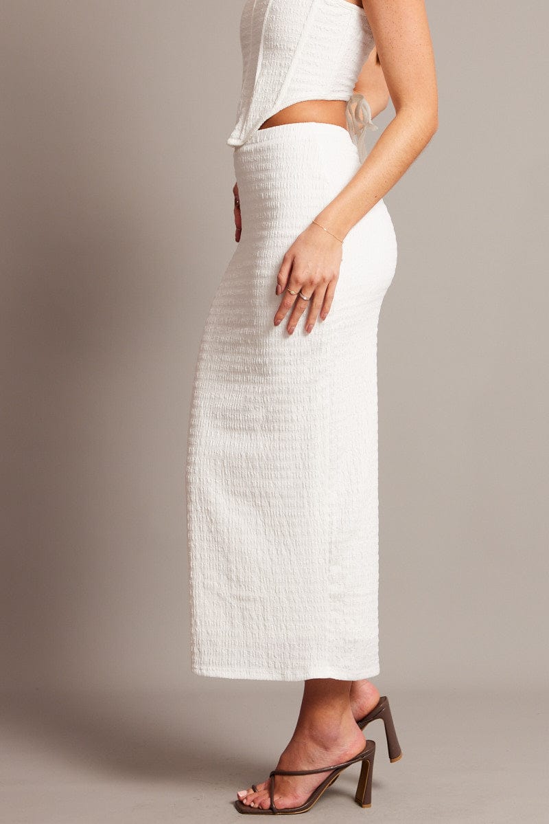 White Midi Skirt High Rise Textured Jersey for Ally Fashion