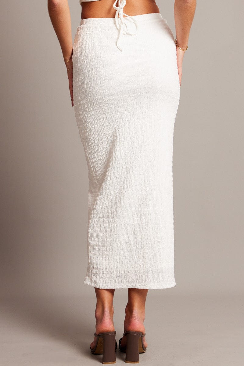 White Midi Skirt High Rise Textured Jersey for Ally Fashion