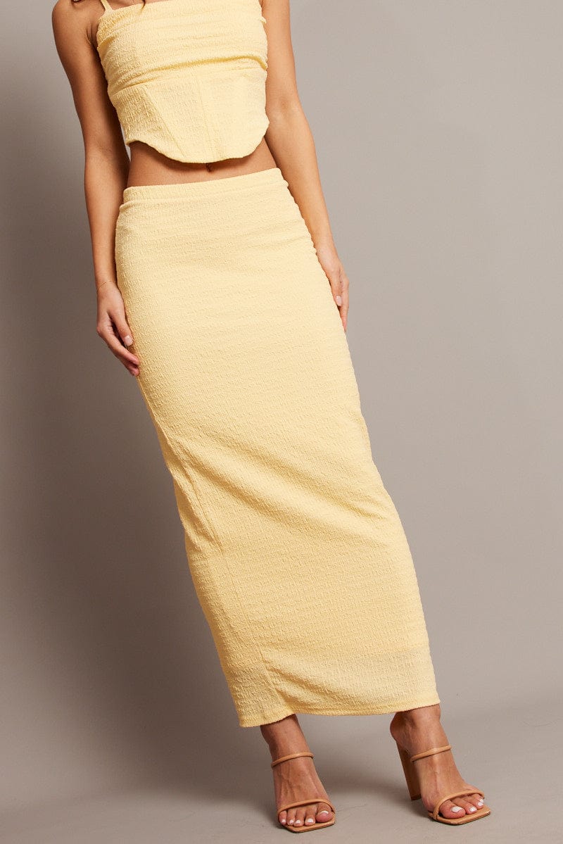 Yellow Midi Skirt High Rise Textured Jersey for Ally Fashion