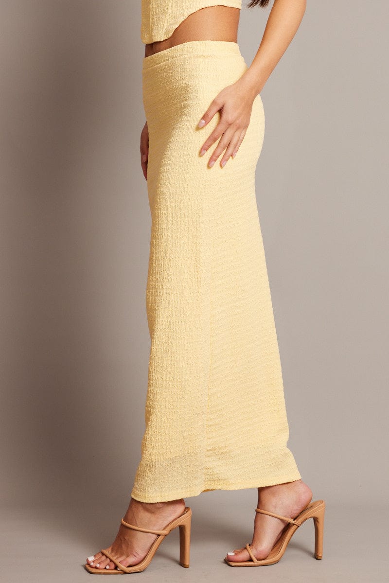 Yellow Midi Skirt High Rise Textured Jersey for Ally Fashion