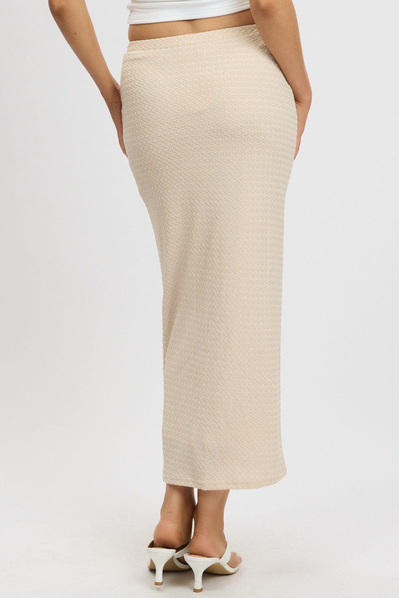 Beige Midi Skirt High Rise Textured Jersey for Ally Fashion