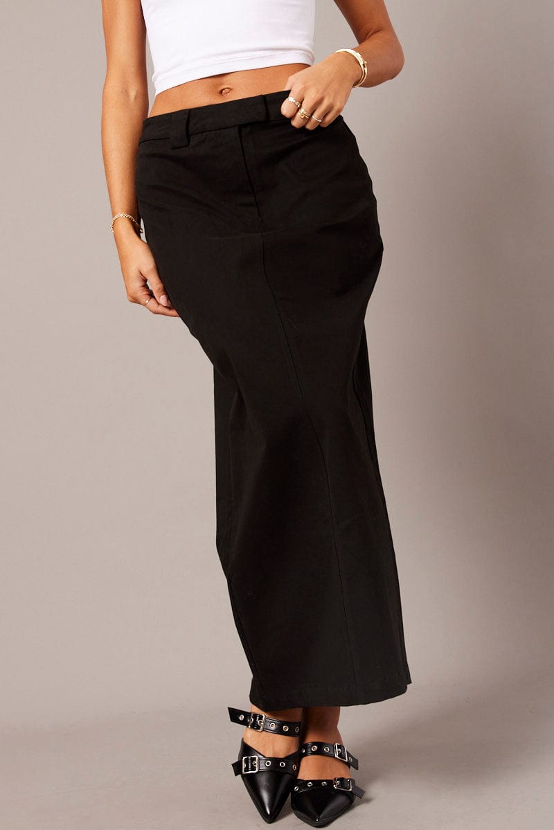 Black Tailored Skirt Midi Mid Rise for Ally Fashion