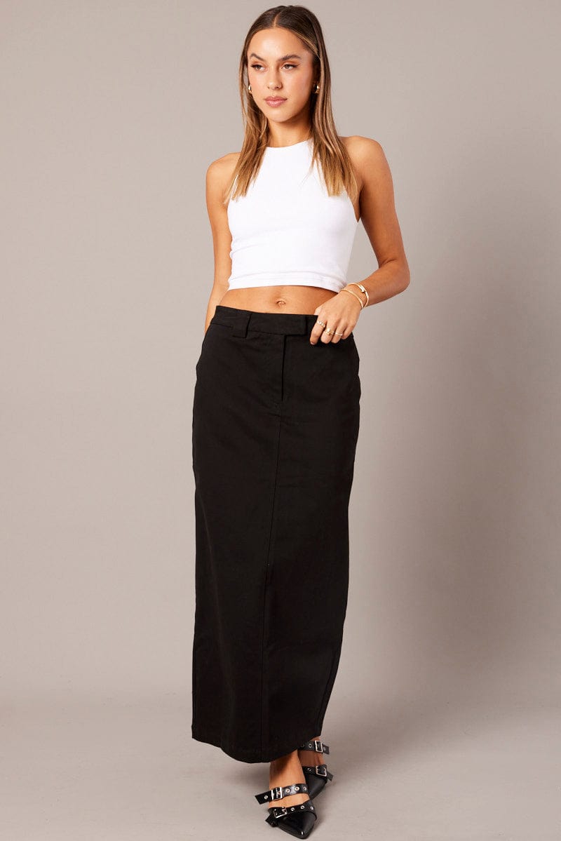 Black Tailored Skirt Midi Mid Rise | Ally Fashion