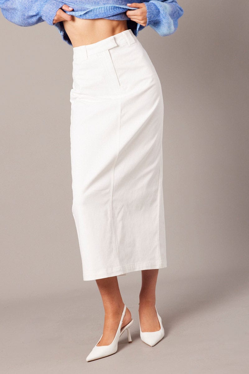 White Tailored Skirt Midi Mid Rise | Ally Fashion