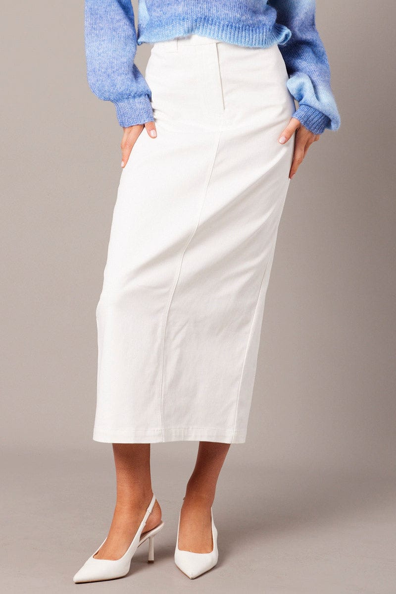 White Tailored Skirt Midi Mid Rise | Ally Fashion