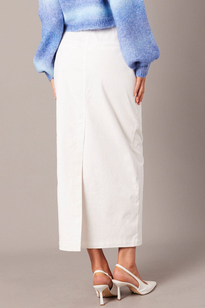 White Tailored Skirt Midi Mid Rise | Ally Fashion