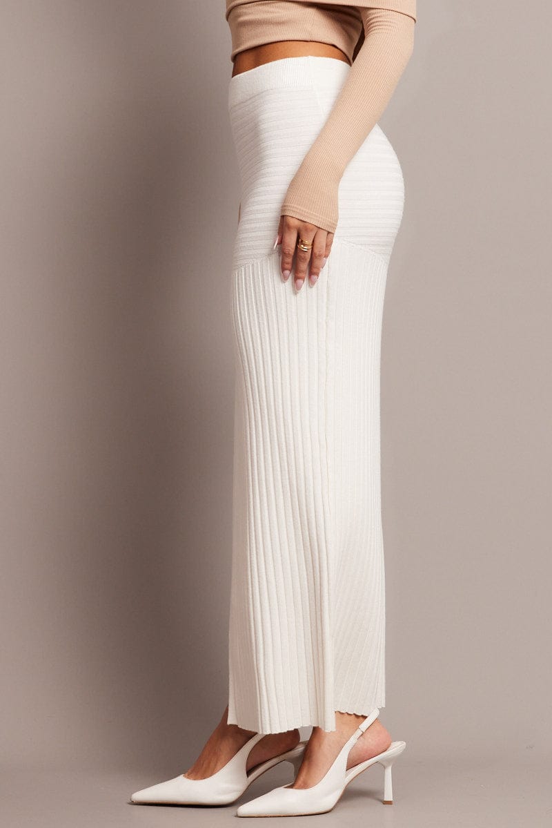 White Knit Skirt Front Split for Ally Fashion