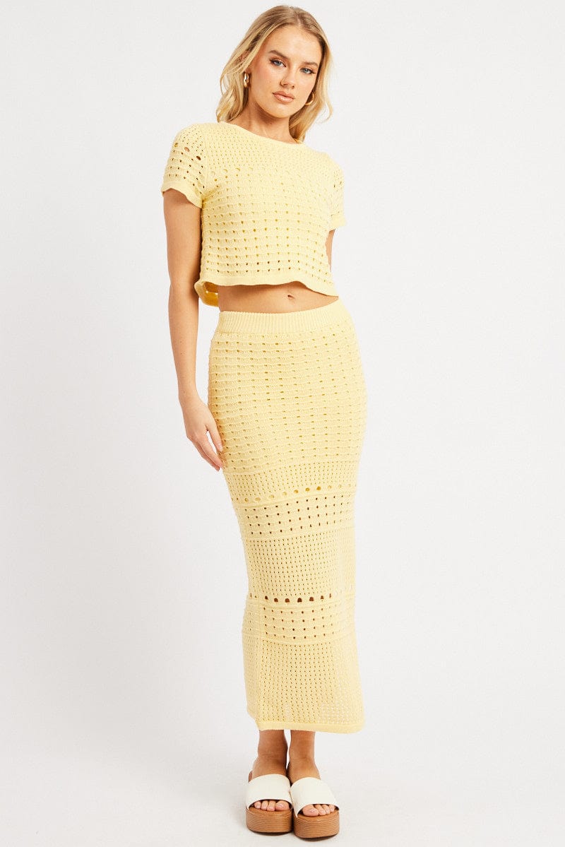 Yellow Crochet Skirt High Rise Maxi for Ally Fashion