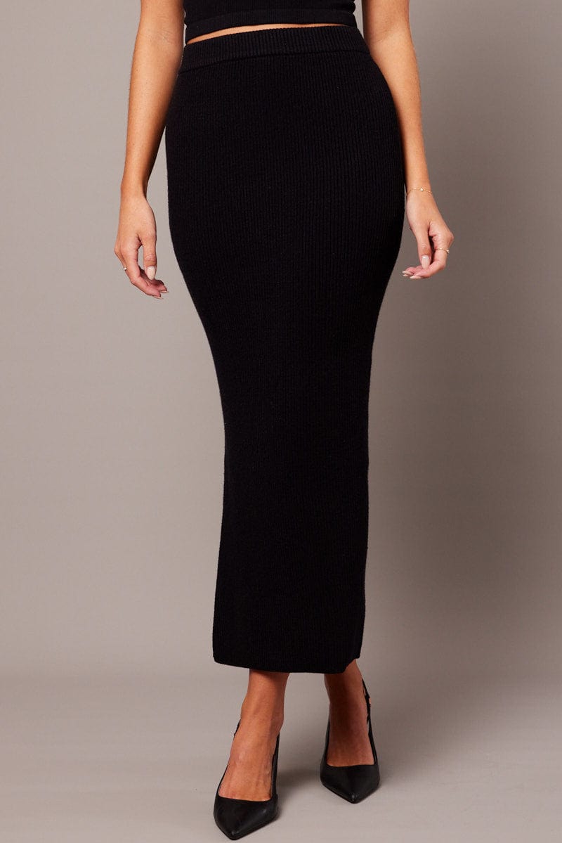 Black Knit Skirt High Rise for Ally Fashion